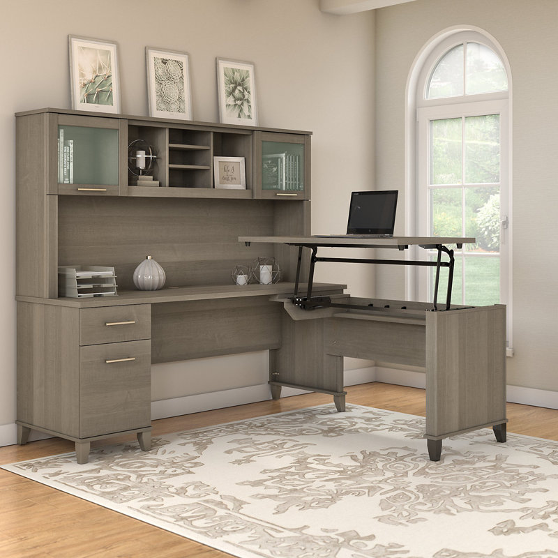 Red Barrel Studio Goin Height Adjustable LShape Computer Desk with Hutch & Reviews Wayfair